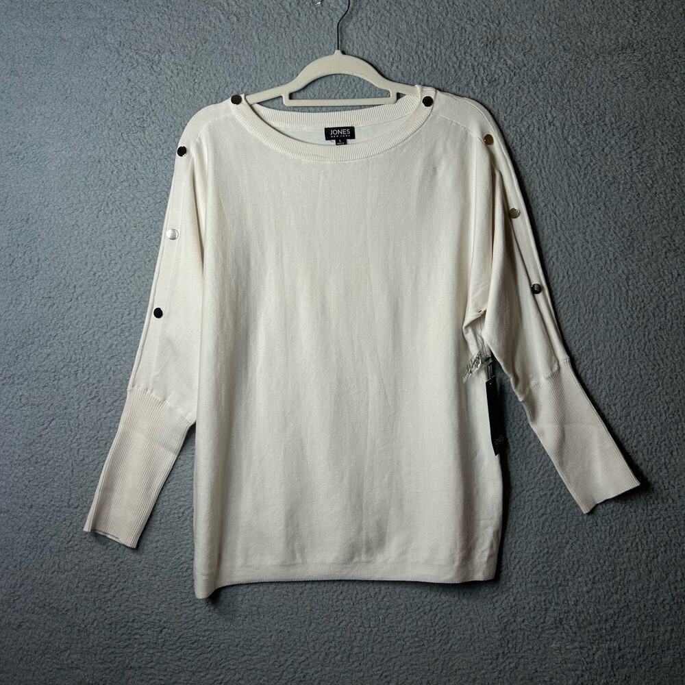 Jones New York Sweater Womens Large Cream Embellished Crew Neck‎ Sweater NEW